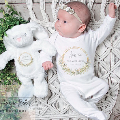 Personalised Flower Girl Eucalyptus Wreath Vest/Babygrow