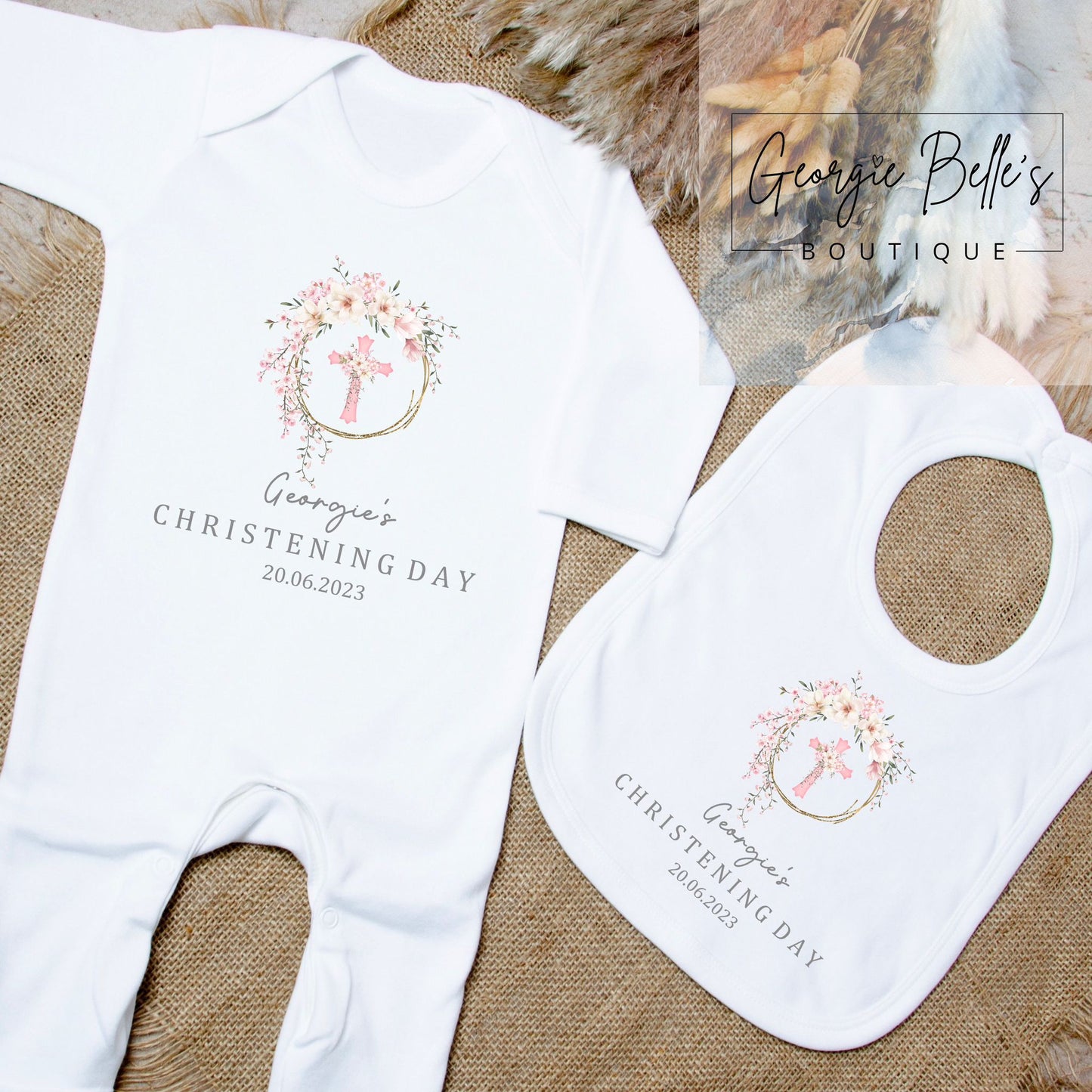 Personalised Christening Pink Drop Design Vest/Babygrow