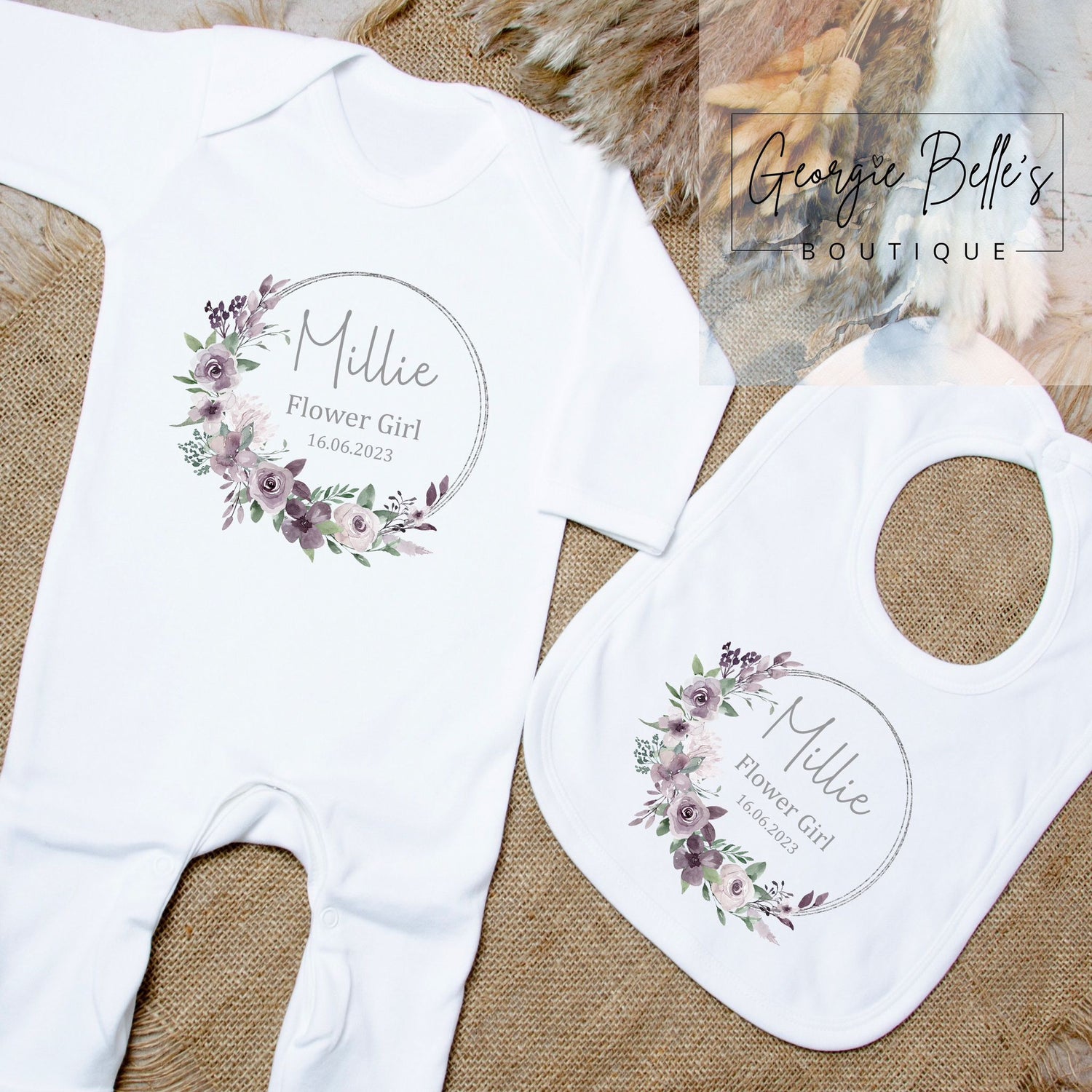 Personalised Flower Girl Mauve Wreath Vest/Babygrow