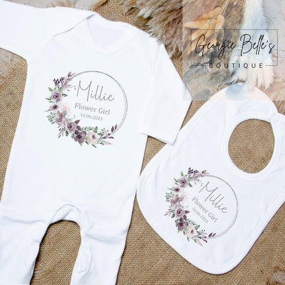Personalised Flower Girl Mauve Wreath Vest/Babygrow