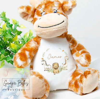 Safari Design Wreath Personalised Giraffe Soft Toy