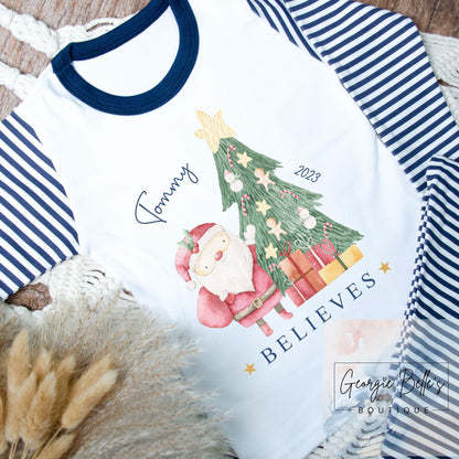 Sibling Matching Navy ‘Believes’ Personalised Christmas Pyjamas