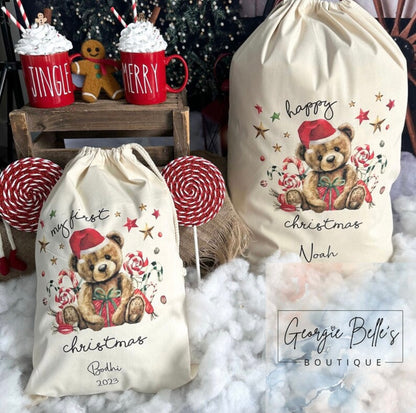 Luxury Premium Cotton Christmas Sack- Teddy Design