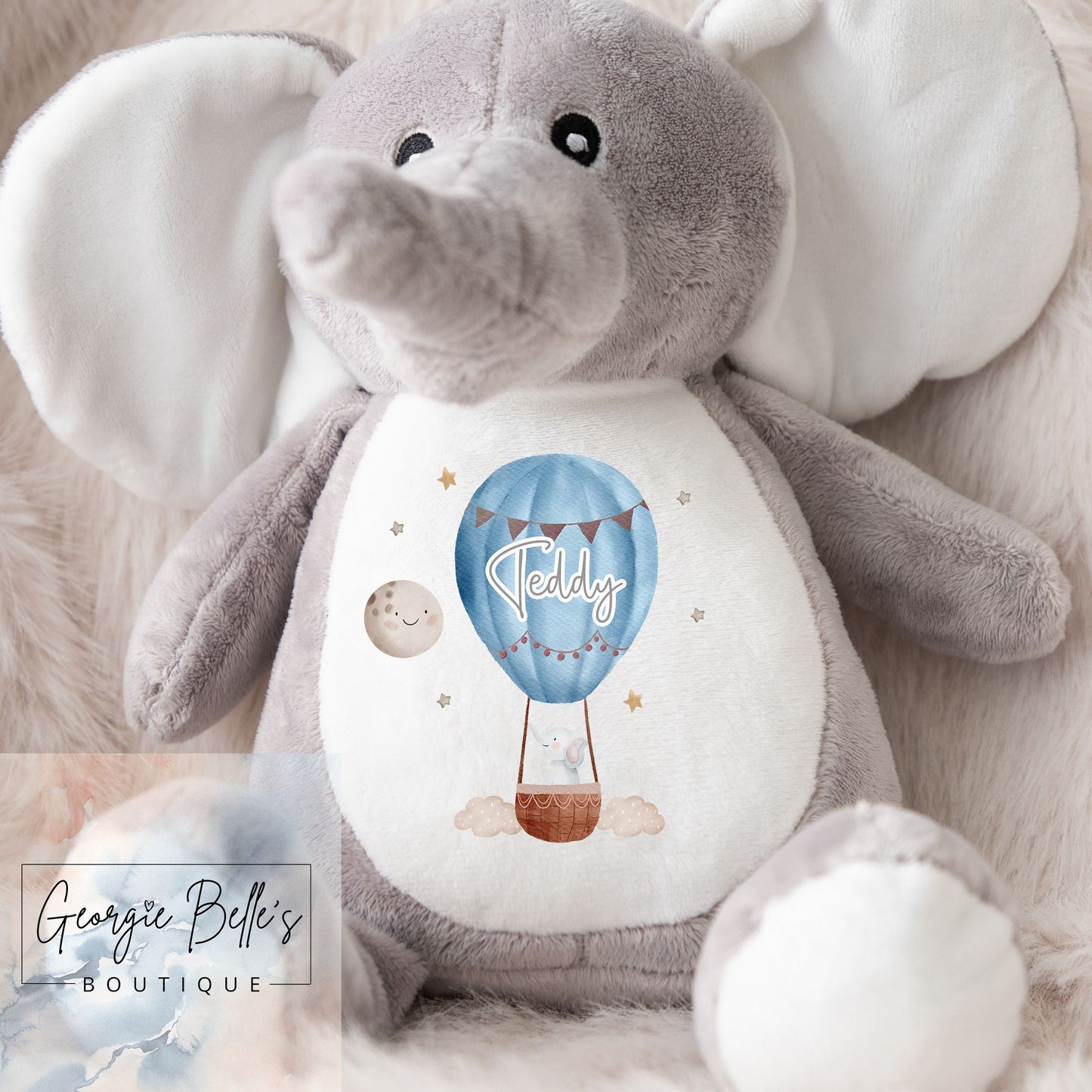 Personalised Vest/Babygrow - Elephant Hot Air Balloon Design