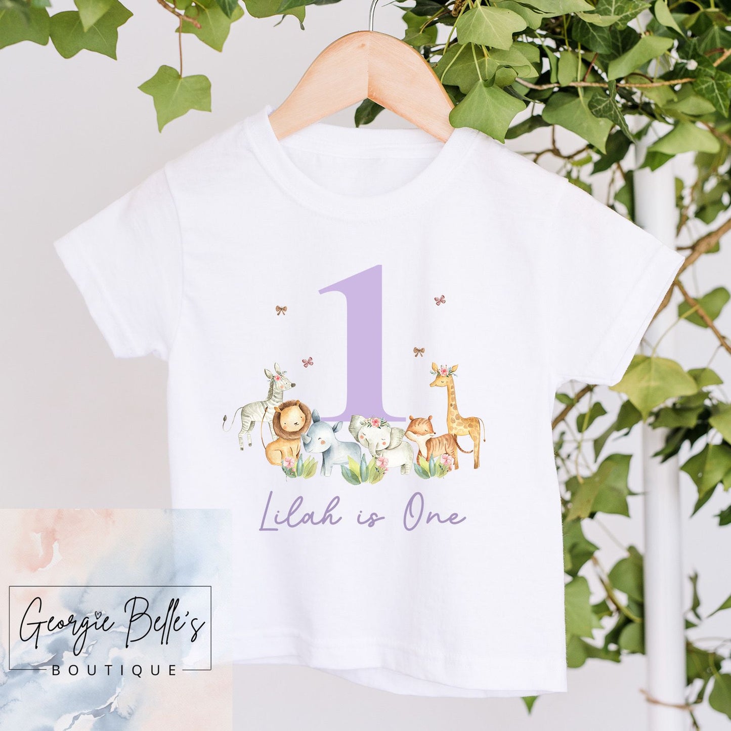 Birthday T-Shirt - Lilac Safari Design
