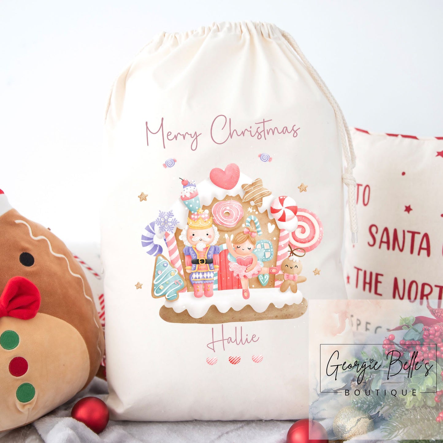 Luxury Premium Cotton Christmas Sack- Nutcracker Gingerbread Design