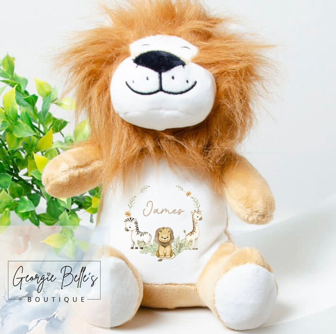 Safari Design Wreath Personalised Lion Soft Toy