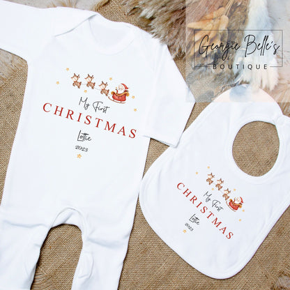 My 1st Christmas Vest / Babygrow -  Sleigh Design