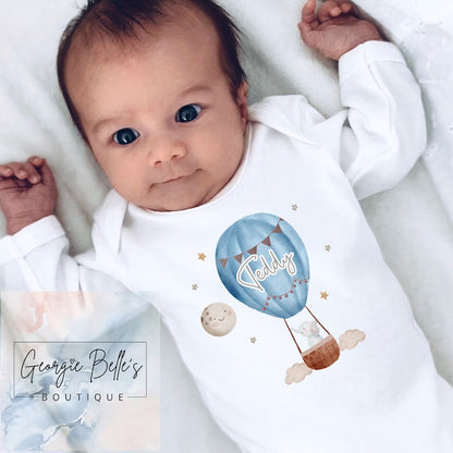 Personalised Vest/Babygrow - Elephant Hot Air Balloon Design