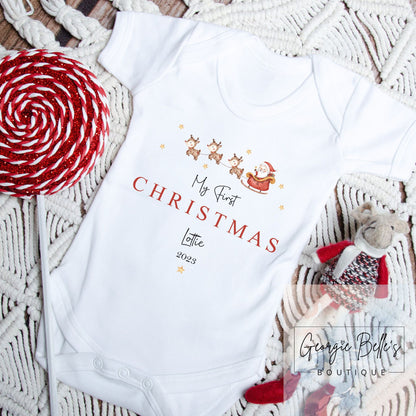 My 1st Christmas Vest / Babygrow -  Sleigh Design