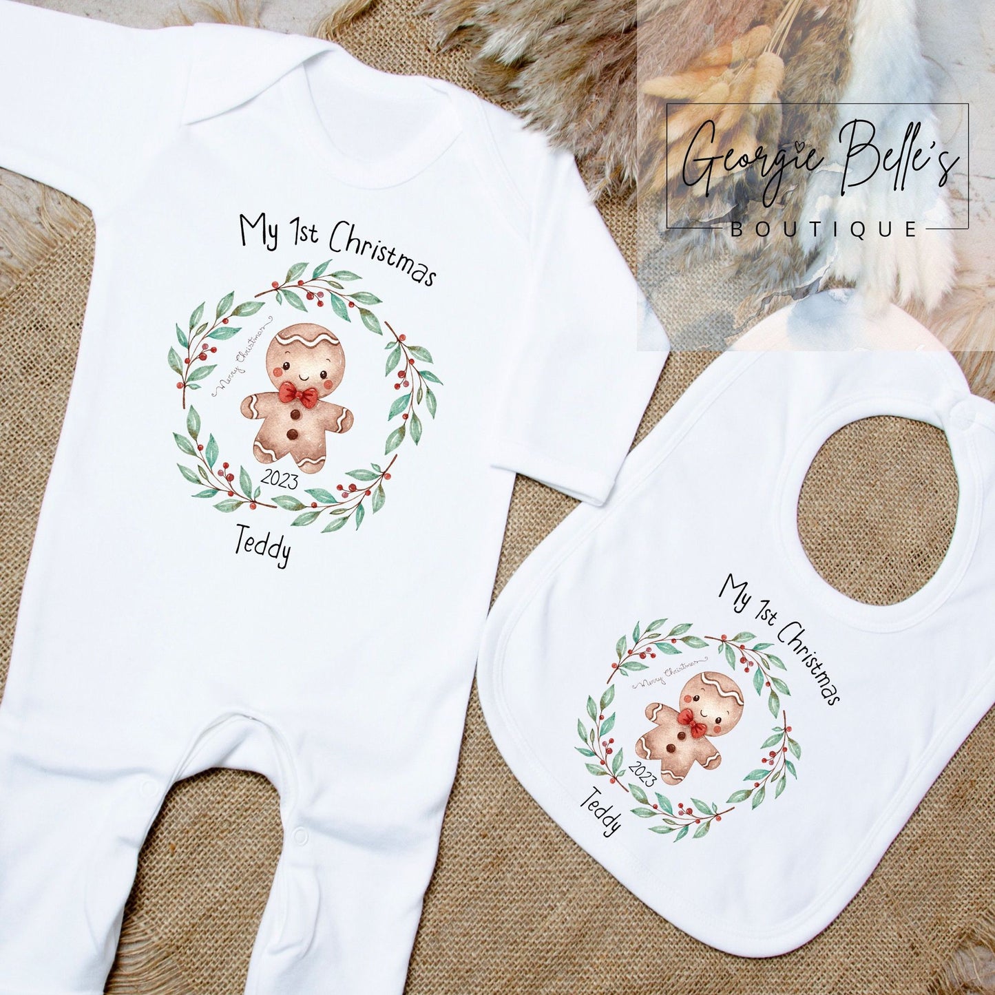 My 1st Christmas Vest / Babygrow - Gingerbread Design