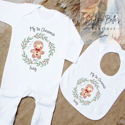 My 1st Christmas Vest / Babygrow - Gingerbread Design