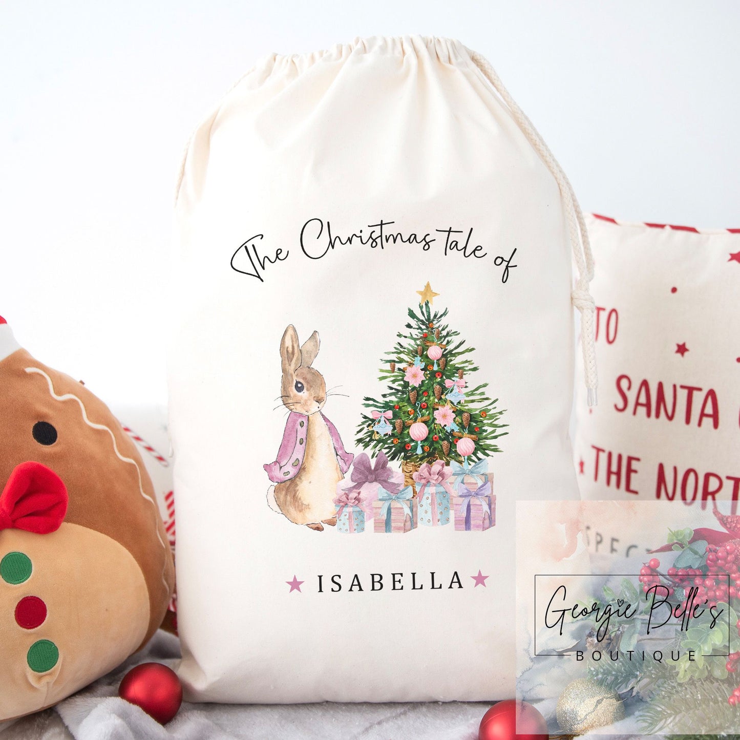 Luxury Premium Cotton Christmas Sack- Pink ‘The Christmas Tales Of’ Design