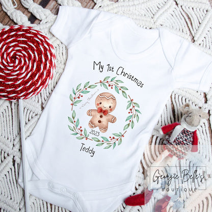My 1st Christmas Vest / Babygrow - Gingerbread Design