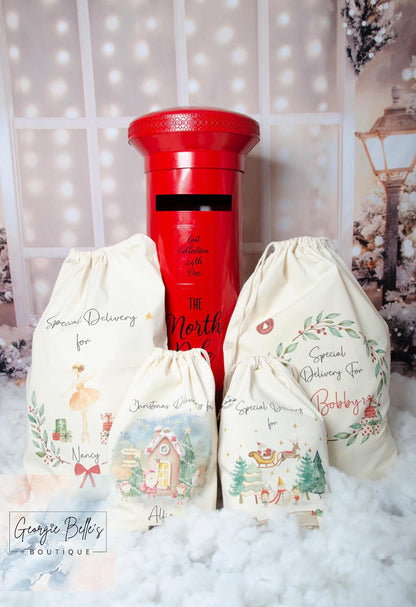 Luxury Personalised Premium Cotton Christmas Sack - Santa Wreath Design