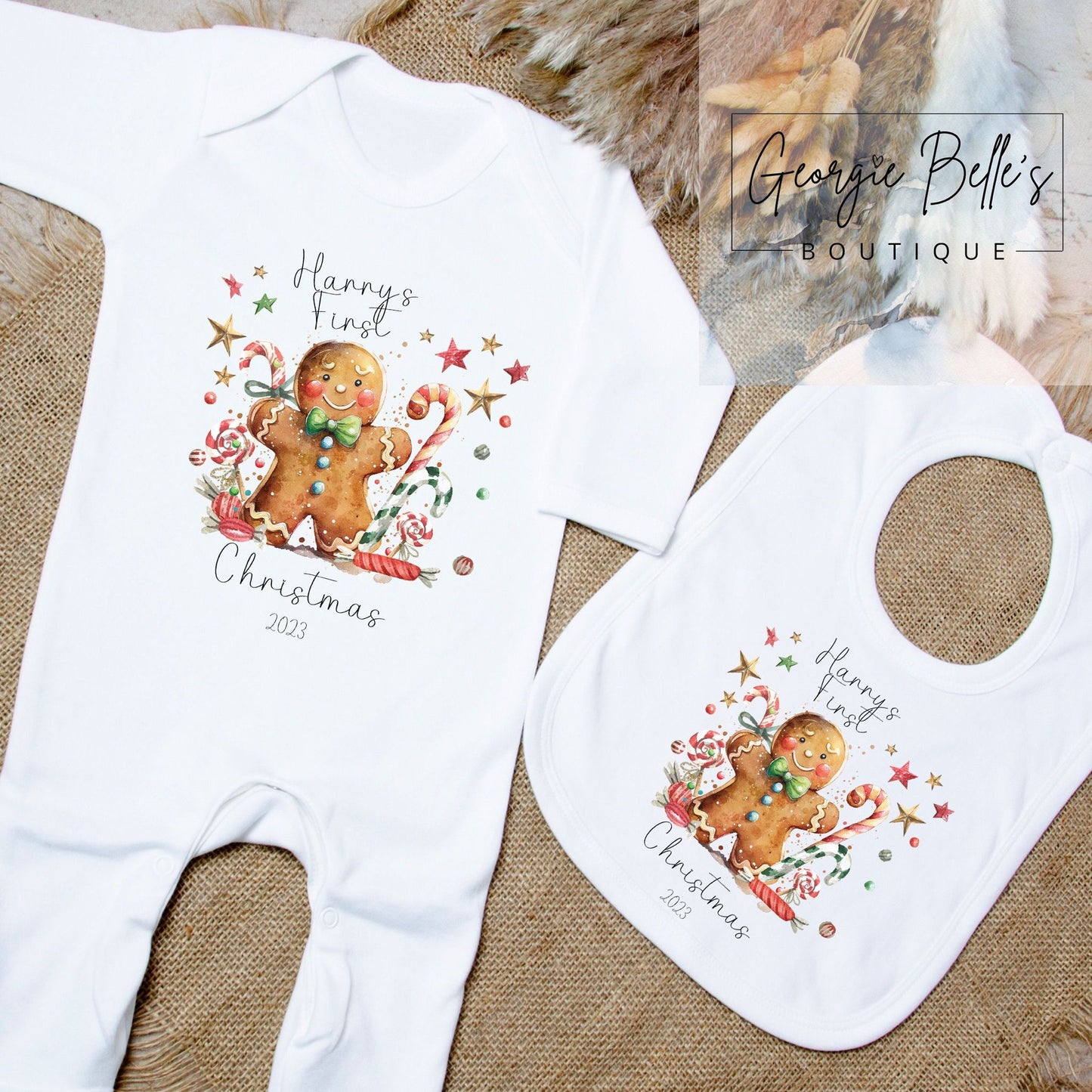 My 1st Christmas Personalised Vest / Babygrow - Gingerbread Design