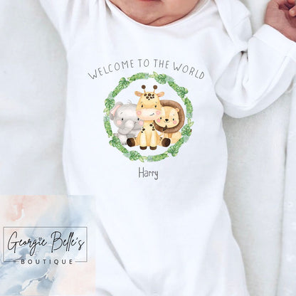 Personalised Vest/Babygrow - Safari Wreath Design