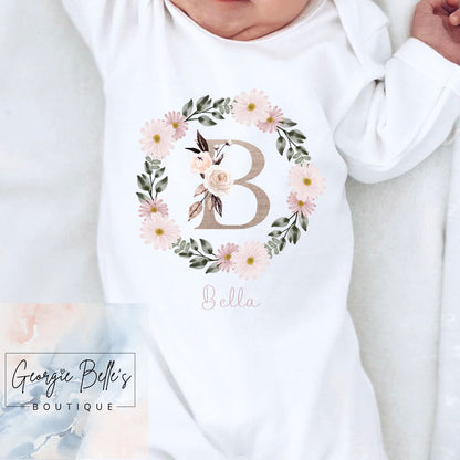 Personalised Vest/Babygrow - Dusky Floral Wreath Design