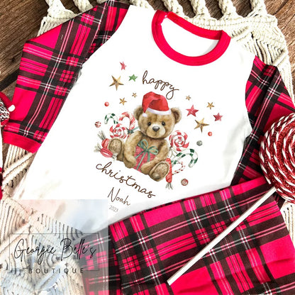 Family Matching Christmas Personalised Unisex Pyjamas - Teddy Bear Design