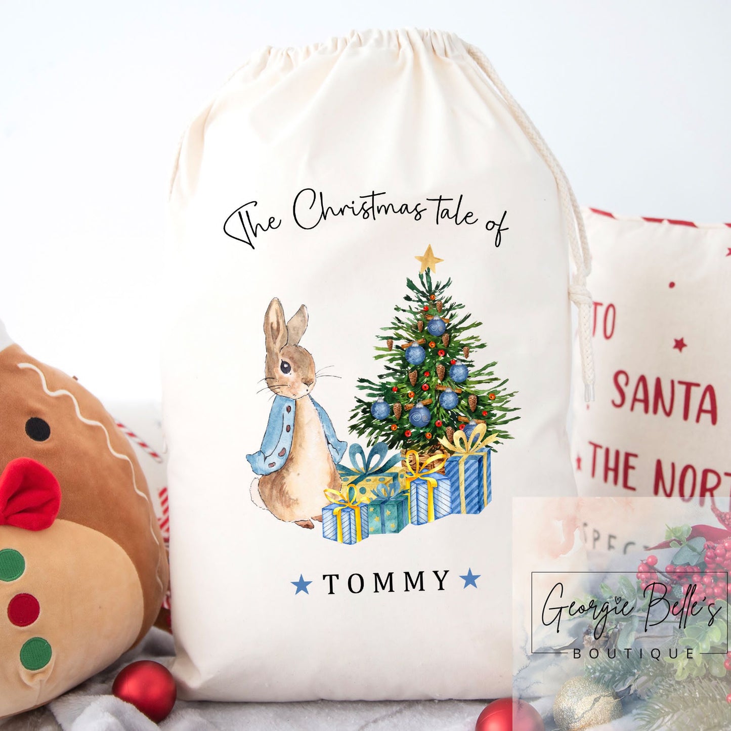 Luxury Personalised Premium Cotton Christmas Sack - Blue ‘The Christmas Tales Of’ Design
