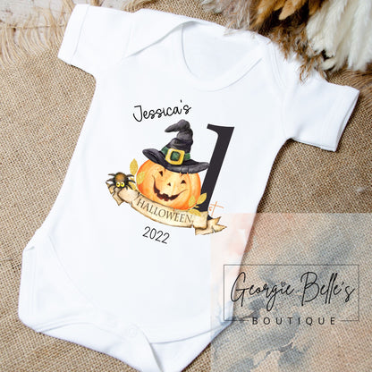 My 1st Halloween Vest / Babygrow -Pumpkin Design