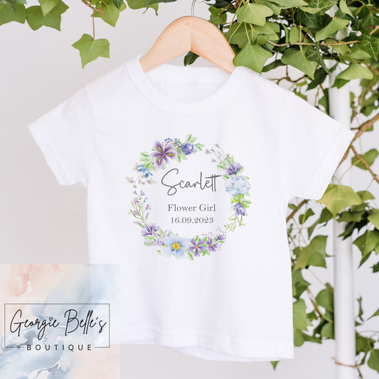 Flower Girl T-Shirt - Lilac Wreath Design