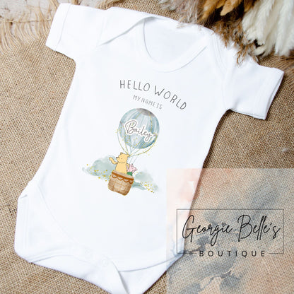 Personalised Vest/Babygrow - ‘Hello World’ Pooh Design