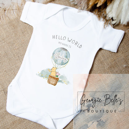 Personalised Vest/Babygrow - ‘Hello World’ Pooh Design