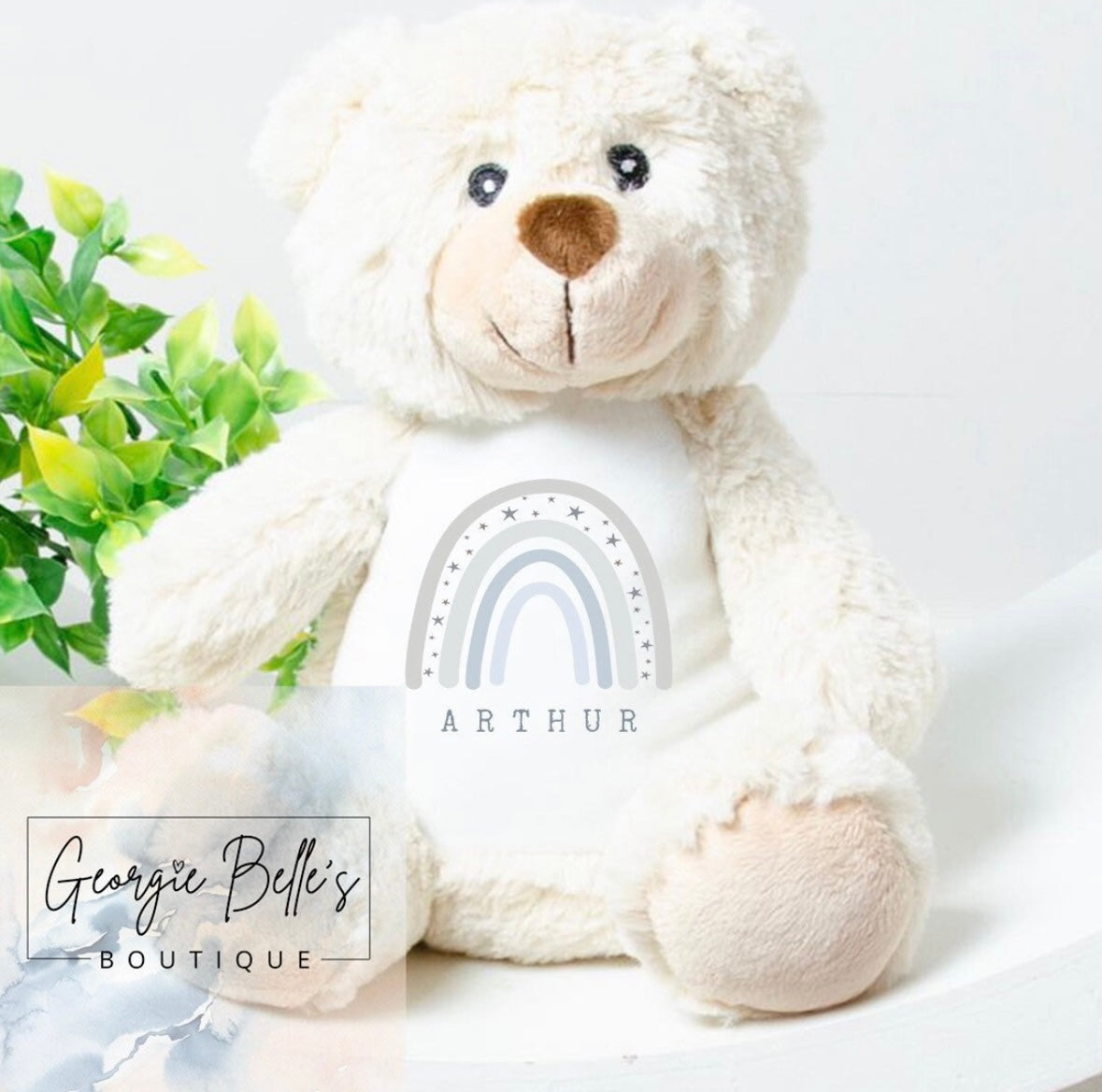 Neutral Rainbow Design Personalised Bear Soft Toy