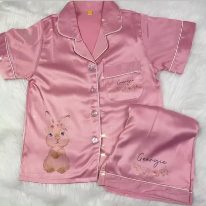Bunny Rose Pink Luxury Personalised Satin Pyjamas