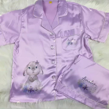 Bunny Lilac Luxury Personalised Satin Pyjamas