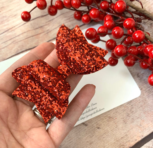 Red glitter bow, red hair bow, christmas hair bows, christmas bows, baby headbands