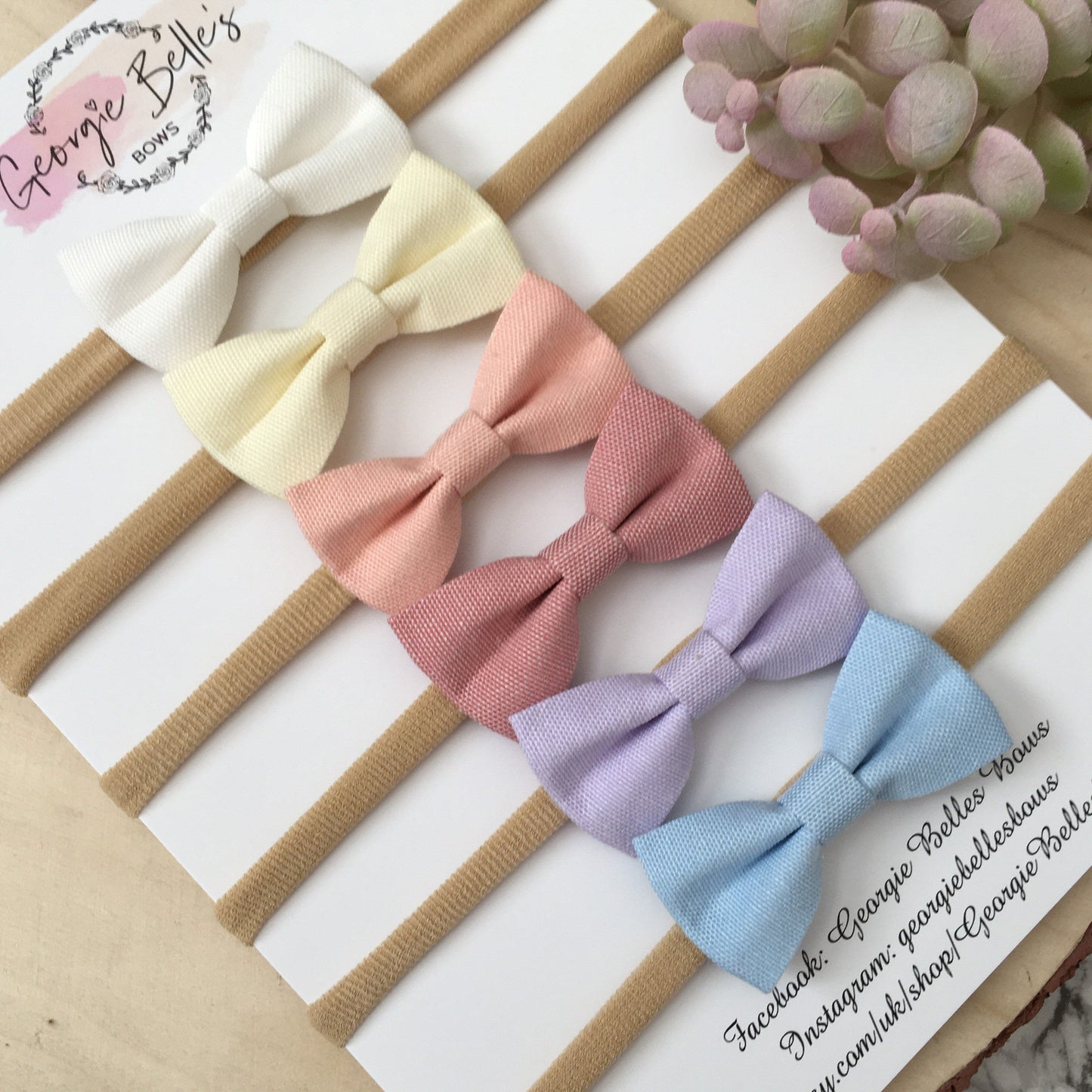 Set of 6 Dainty Pinch Cotton Bows