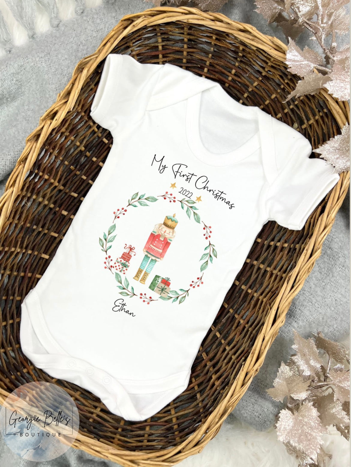 Boys My 1st Christmas Personalised Nutcracker Design Vest / Babygrow / Sleepsuit
