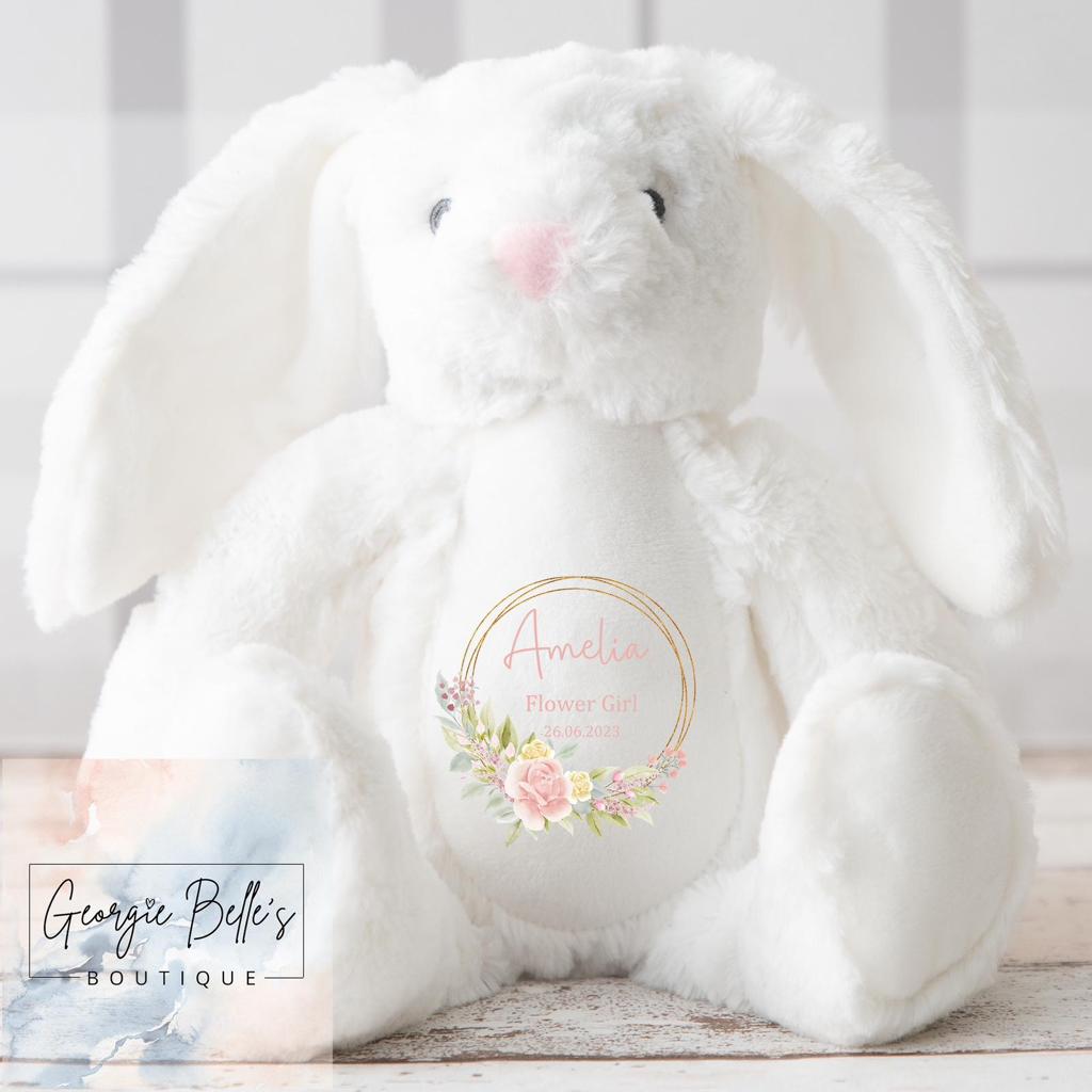 Flower Girl / Bridesmaid White Bunny - Pink Wreath