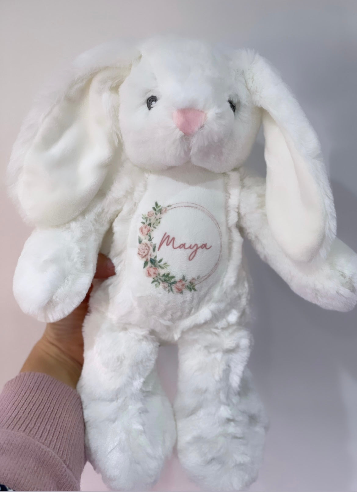 Pink Floral Wreath White Bunny Soft Toys