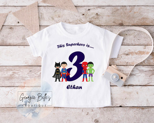 Boys Superhero Birthday Personalised T-shirt
