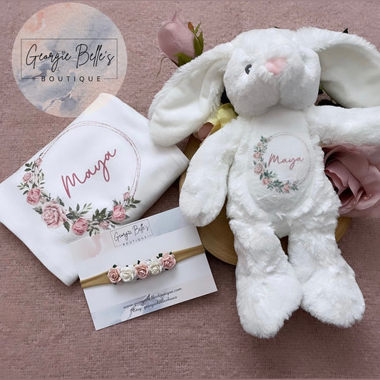 Pink Rose Floral Wreath Personalised Gift Set
