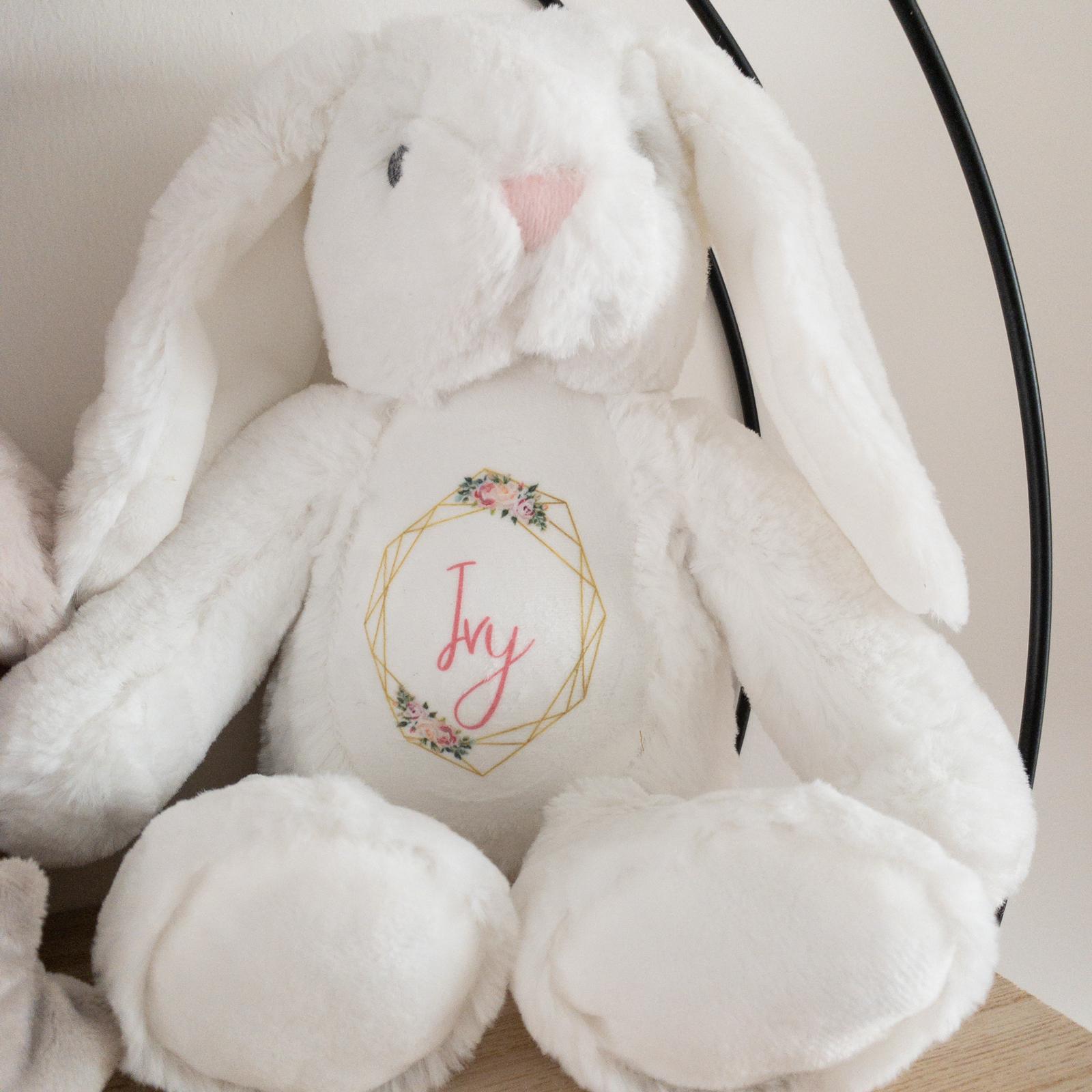 Floral Wreath Personalised White Bunny Soft Toys
