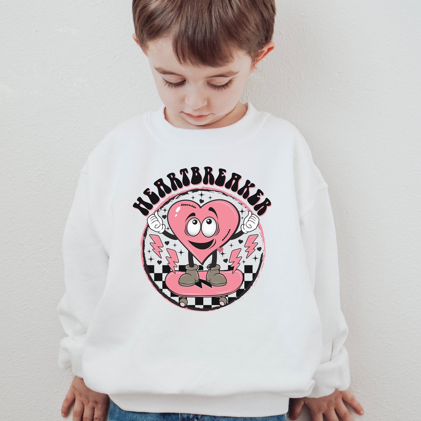 Retro Heart Breaker Valentines Sweatshirt - White