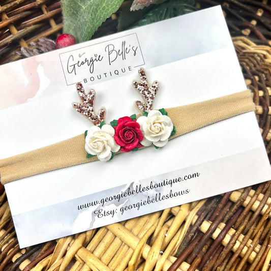 Christmas Dainty Reindeer flower Headband