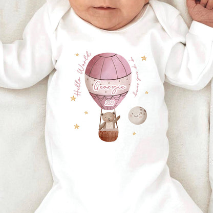 Personalised Pink Hot Air Balloon Vest/Babygrow