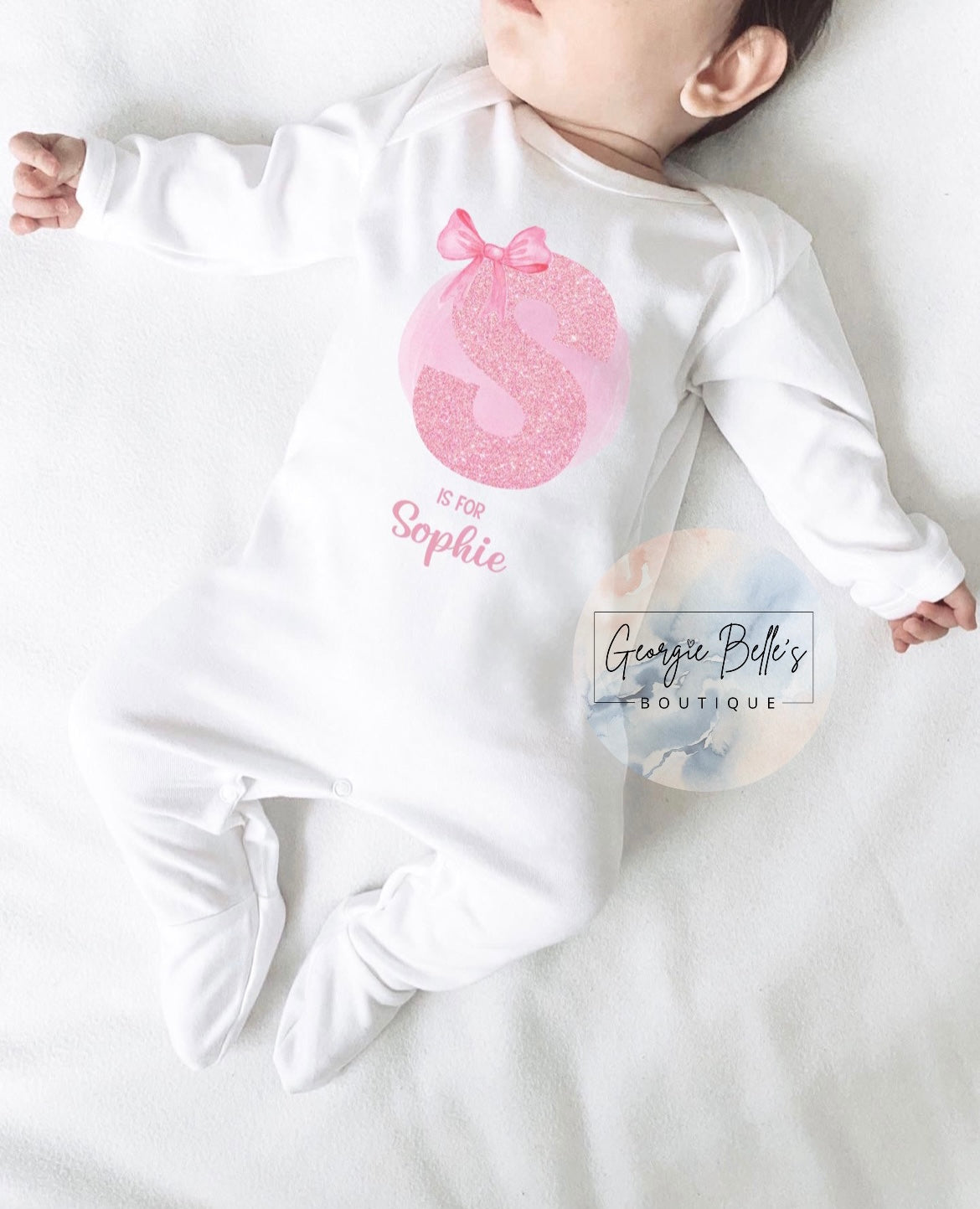 Pink Bow Initial Personalised Vest / Babygrow / Sleepsuit