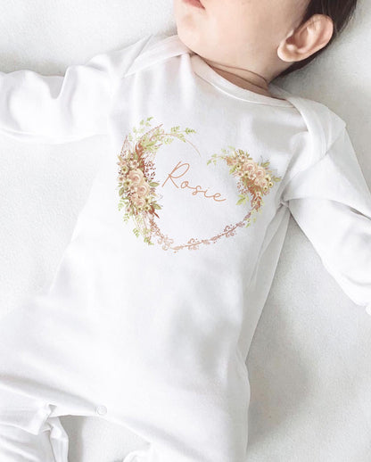Personalised Heart Wreath Vest / Baby Grow / Sleepsuit