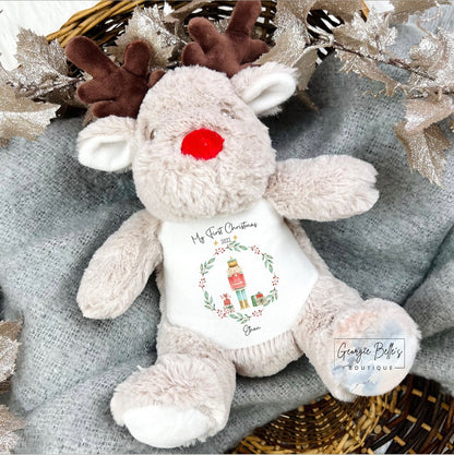 Christmas Reindeer Personalised Soft Toy - ‘Nutcracker Design’