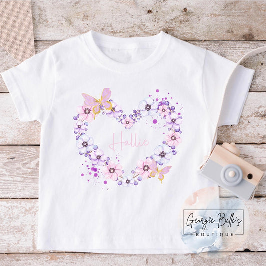 Personalised Butterfly Love Heart T-Shirt