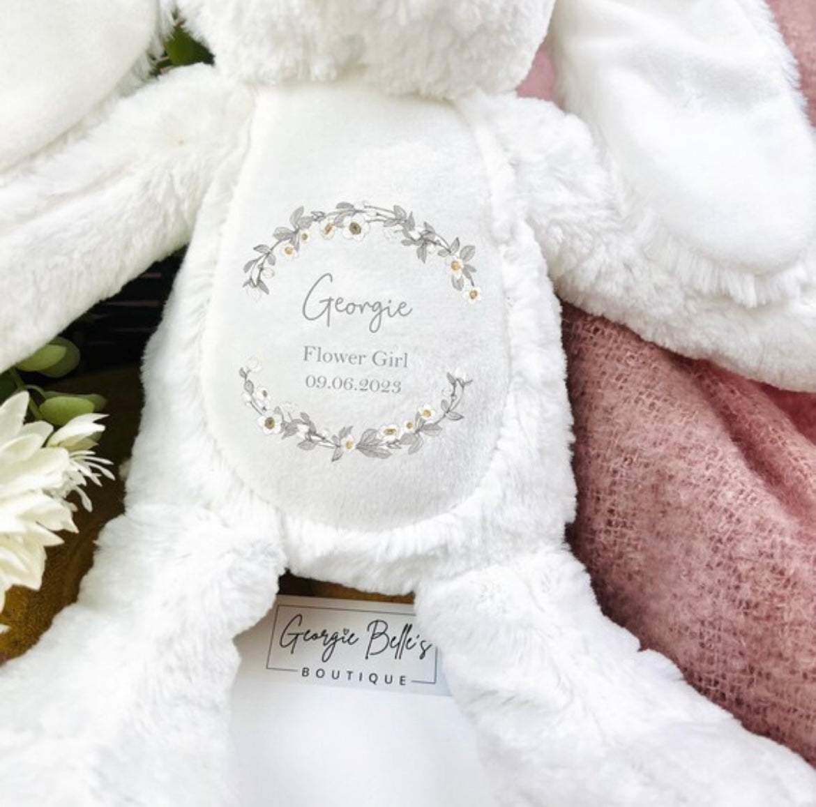 Personalised Flower Girl Pyjamas - Grey Wreath Design