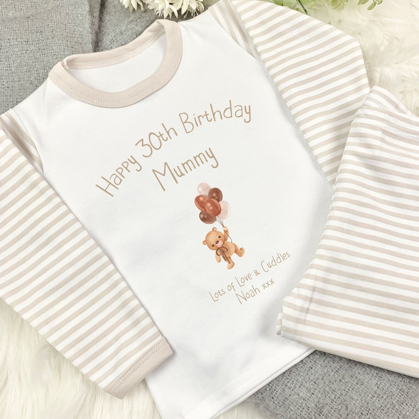 Personalised Birthday Pyjamas -  Mummy’s Birthday Nude Bear Design