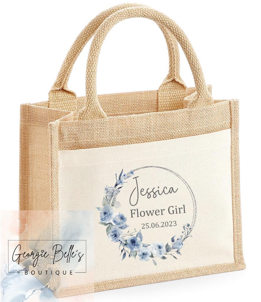 Personalised Flower Girl Pyjamas - Dusty Blue Wreath Design