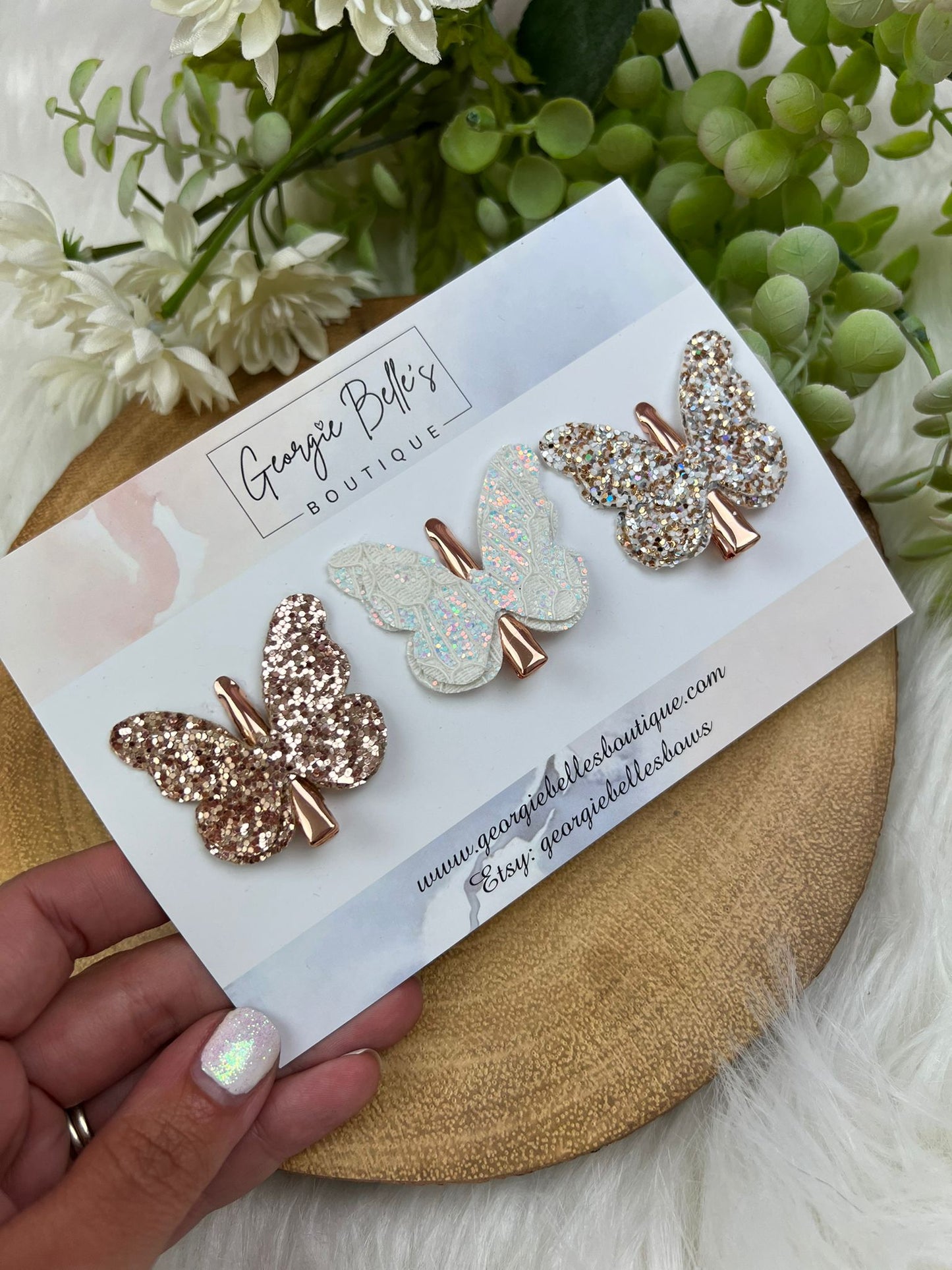 Gold & White Butterfly Clips